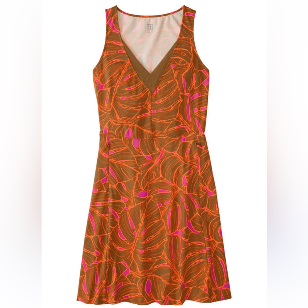 Title Nine Brown Dress with Orange and Hot Pink Leaf Print